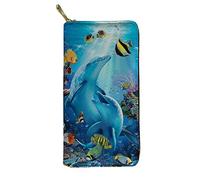 WELLFLYHOM Cartera grande de piel para mujer, con cremallera, tarjetero, organizador, bolso de viaje para mujer, bolso de viaje para mujer, delfín, pez grande, cartera de viaje, cartera de viaje