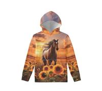 WELLFLYHOM Suave Sudadera con Capucha para Niñas, 1 caballo de girasol, 8-10 Años