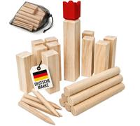 Wellgro - Juego de 22 piezas para 2 - 12 jugadores, madera maciza, rey rojo, incluye instrucciones de juego y bolsa de red