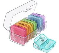 WELLGRO Pastillero para 7 días - Pastillero 2 compartimentos por día - Tapa abatible con cierre a presión - Caja de almacenamiento - Plástico libre de BPA, color: transparente