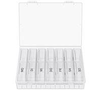 WELLGRO Pastillero para 7 días - Pastillero 2 compartimentos por día - Tapa abatible con cierre a presión - Caja de almacenamiento - Plástico libre de BPA - Color: Blanco