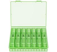 WELLGRO Pastillero para 7 días - Pastillero de 3 compartimentos por día - Tapa abatible con cierre a presión - Caja de almacenamiento - Plástico libre de BPA - Color: Verde