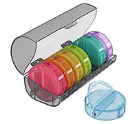 WELLGRO Pastillero redondo para 7 días - Pastillero multicolor 2 compartimentos por día - Tapa abatible con cierre a presión - Plástico libre de BPA - Color a elegir - Color: negro