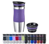 WELLGRO Vaso térmico de 400 ml + 1 tapa extra - Acero inoxidable - Mango de silicona suave al tacto - libre de BPA - Vaso térmico de doble pared - Travel Mug - Taza de café para llevar - Color: Lila