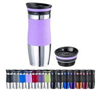WELLGRO Vaso térmico de 400 ml + 1 tapa extra - Acero inoxidable - Mango de silicona suave al tacto - libre de BPA - Vaso térmico de doble pared - Travel Mug - Taza de café para llevar - Color: Rosa