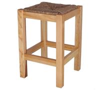 Banqueta Rústica Cuadrada Baja En Madera, Acabado En Barniz, 32,5x32,5x48,5 Cm