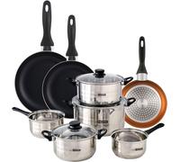 WellHome Batería de cocina de acero inox con sartenes bronce ø16,20,24cm