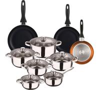 WellHome Batería de cocina de acero inox y sartenes negro ø16,20,24 cm