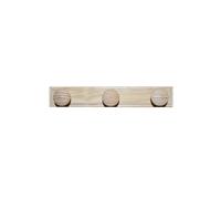 WellHome Colgador 3 pomos de madera, acabado sin barniz, 38x9x6 cm.