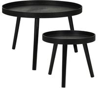 WellHome Set de 2 mesas auxiliares en madera negra de 60 y 38 cm