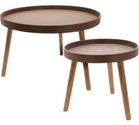 WellHome Set de 2 mesas auxiliares en madera nogal de 60 y 38 cm