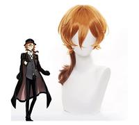 WELLHY Anime Cosplay Peluca Bungo Stray Dogs Peluca Nakahara Chuuya Peluca Pelo Largo Naranja con Gorro de Peluca Gratis for Fiesta de Halloween Carnaval Vida Nocturna Conciertos Bodas Coser Peluca