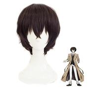 WELLHY Peluca de Cosplay Anime Bungou Stray Dogs Dazai Osamu Accesorios de Cosplay Peluca Corta y rizada Pelo de Fibra Resistente al Calor + Gorro de Peluca Fiesta de Carnaval de Halloween for Coser