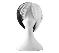 WELLHY Peluca de Cosplay Cruella Deville De Vil Pelucas de Cosplay Corto Negro Mixto Esponjoso Resistente al Calor Peluca de Pelo sintético + Gorro de Peluca for Coser