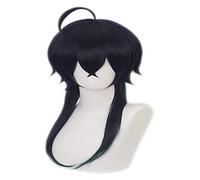 WELLHY Peluca de Cosplay de Anime Twisted-Wonderland for hombre, color azul oscuro, verde mezclado, larga y recta con pelo tonto for Malleus Draconia, juego de rol, pelucas de Halloween con gorro de p