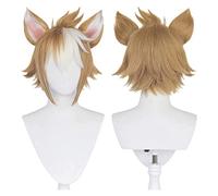 WELLHY Peluca de Cosplay de Gorou con Degradado Mezclado Naranja for Juego Genshin Impact Men, Peluca de Cosplay sintética Corta con Cuernos, Peluca Coser