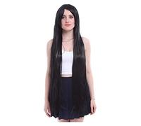WELLHY Peluca de Cosplay for Mujer, Pelucas de Cosplay de 100cm, Pelo sintético de Fibra de Alta Temperatura Negra Recta Larga, Peluca de Cosplay for Coser