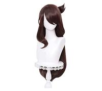 WELLHY Peluca de Cosplay Genshin Impact Beidou Pelucas de Cosplay Peluca Larga marrón Recta con moño Juego de Pelo sintético Resistente al Calor Cos Halloween for Coser