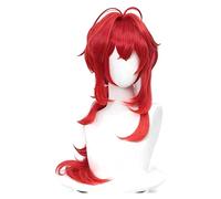 WELLHY Peluca de Cosplay Genshin Impact Diluc Cosplay 60 cm Pelo Rojo Estilo Largo y Rizado Resistente al Calor for Adultos Hombres Mujeres Juego de rol de Halloween Pelucas de Anime for Coser