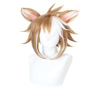 WELLHY Peluca de cosplay Juego de anime Peluca de cosplay for Genshin Impact Gorou con orejas de clip gemelas Modelado de cabello de colores mezclados Fiesta Vestir Peluca Pelo sintético resistente al