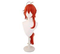 WELLHY Peluca de Cosplay Juego Genshin Impact Diluc, Peluca de Cosplay, Cola de Caballo Larga roja, Pelucas de Pelo for Cosplay, Pelo Resistente al Calor, FLYAND for Coser