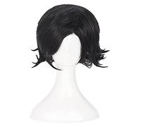 WELLHY ¡Peluca de Cosplay Katekyo Hitman Reborn!Lambo Luka Marca Daes Cosplay Pelucas Corto Negro Resistente al Calor Peluca de Pelo sintético + Gorro de Peluca for Coser