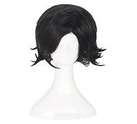 WELLHY ¡Peluca de Cosplay Katekyo Hitman Reborn!Lambo Luka Marca Daes Cosplay Pelucas Corto Negro Resistente al Calor Peluca de Pelo sintético + Gorro de Peluca for Coser