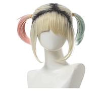 WELLHY Peluca de cosplay Pelucas de anime Cosplay Dulce rubia Harleen Quinzel Pelucas Mujeres Teñido Color Rosa claro y Verde menta Coletas Pelucas con gorro de peluca for fiesta de Halloween Carnaval