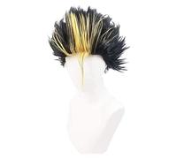 WELLHY Peluca de Cosplay, Pelucas de Cosplay de Anime, Haikyuu Yu Nishinoya, Pelo Corto, Peluca Negra y Amarilla for Hombre, Pelucas de Fiesta de Cosplay + Gorro de Peluca for Coser