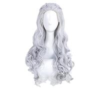 WELLHY Peluca de Cosplay, Pelucas de Cosplay de Daenerys Targaryen, Peluca de Pelo sintético Resistente al Calor de Color Gris Plateado Ondulado Largo + Gorro de Peluca for Coser