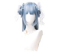 WELLHY Peluca de Cosplay Pelucas de Lolita Azul Largo Pelucas de Cosplay Rectas de Color Azul Claro Peluca de Pelo de Mujer con Flequillo Pelo sintético Resistente al Calor for Coser