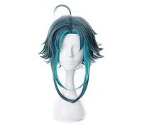 WELLHY Peluca for Juego Genshin Impact Xiao Cosplay Peluca Mezclada Azul Verde Oscuro Pelo Sintético Resistente Al Calor Corto Pelucas De Juego De Rol De Halloween + Gorro De Peluca OneSize B Coser Pe