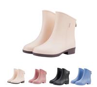 Wellington - Botas de lluvia cortas para mujer, ligeras, de EVA, duraderas, cómodas, de goma, impermeables, antideslizantes, para exteriores, para lluvia, barro, beige, 38.5 EU