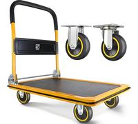 Wellmax - Carro con Plataforma móvil, Ruedas giratorias de 360 Grados y una Capacidad de Carga de 299 kg, Carretilla de Mano Plegable para un fácil Almacenamiento, Color Amarillo