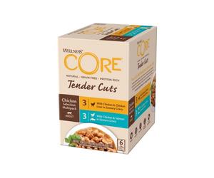 Wellness Core Tender Cuts Wet Cat Food/Natural/Grano/Completo - Pollo Selección Multipack, 6 x 85 g Bolsas