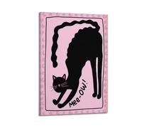 WELLPOSTER Meow Black Cat Halloween Pink Preppy Cute Witchy Funny Spooky Kitty Posters Pink Canvas Prints Vintage Wall Art for Girls Living Room 12 x 18 pulgadas (30 x 45 cm), estilo marco-1