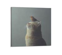 WELLPOSTER Póster con diseño de gato y una novia de Chill Cute Cat And A Brid, arte de pared, pintura abstracta, decoración de pared para sala de estar, 60 x 60 cm, estilo marco