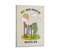 WELLPOSTER Póster con texto en inglés "Put Your Positive Pants On Motivation", impresión de rana para terapia en casa, oficina, lienzo rosa, arte de pared vintage para sala de estar de niñas, 40 x 60