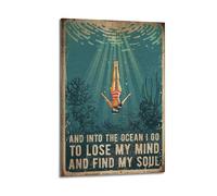 WELLPOSTER Póster vintage de Swimming And Into The Ocean I Go To Lose My Mind And Find My Soul-Swimming vintage, arte de pared, decoración de pared abstracta vintage para sala de estar, marco de 30 x