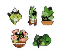 Wellrun 5 broches esmaltados de gato, creativos y bonitos pines de gato negro, ligeros y seguros para ropa, mochila, camisa, suéter, sombrero