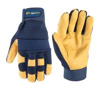 WELLS LAMONT Guantes de trabajo de palma de cuero genuino para hombre, resistentes al agua, HydraHyde, L 3207L, azul
