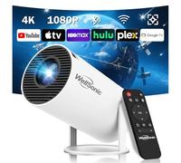 WellSonic Mini proyector compatible con 4K, proyector de películas portátil con WiFi6 y Bluetooth5, corrección trapezoidal automática, Android 13, pantalla de 200 pulgadas, proyector inteligente para