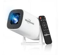 WellSonic Mini proyector con WiFi y Bluetooth, proyector inteligente portátil 4K integrado Android 14, pantalla de 130 pulgadas, proyector de películas Keystone automático compatible con teléfono HDMI