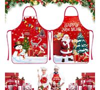 WELLXUNK Delantales de Navidad,2Pcs Delantal de Navidad, Delantal de Cocina de Navidad, Delantal Cocina Adultos, Delantal Navidad Rojo, Regalo Ideal Navidad, Delantal Fiesta Festiva Decoraciones (M1)