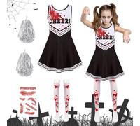 WELLXUNK Disfraz Animadora Zombie Niña, Disfraz de Animadora Zombi para Niña, Disfra Zombie Ni-ña con Sangre Falso, Disfraces de Porristas de Halloween para Halloween Juego de Roles