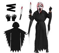 WELLXUNK Halloween Scream Costume, Disfraz de Scream de Halloween para Niño, scream Ghost Face Costume con Máscara de Fantasma, halloween Disfraz Ghostface Set para Carnaval, Fiesta de Terror