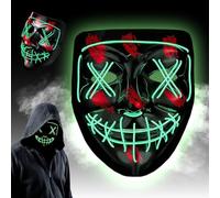 WELLXUNK Máscara de Halloween LED, con 3 modos de luz, Máscara de terror LED, máscara de neón, para Halloween, carnaval, fiesta, cosplay decoración (Verde)