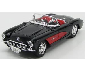 WELLY CHEVCHEVROLET CORVETTE SPIDER 1957 NEGRO ROJO 1/24 MODELO DE COCHE ESTÁ...