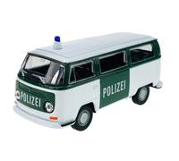 Welly Modelo Coche Compatible con VW Volkswagen T2 Blanco Verde Policía Bus Transporter 1967-1979 ca 1/34-1/39 Modelo Metal Coche Die Cast Nuevo en Caja