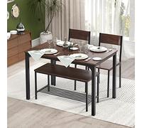 Wellynap Juego de comedor de 4 piezas para 4 personas, mesa de cocina rectangular con 2 sillas de comedor y banco con estante, muebles de comedor que ahorran espacio para apartamento, cocina, comedor